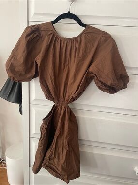 Faithfull the Brand Brown Puff-Sleeve Mini Dress